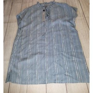 Arianna by Howard's Blue Striped Ruffle Neck Top sz Small New NWT